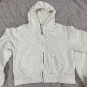 Brandy Melville / John Galt cropped white zip up hoodie